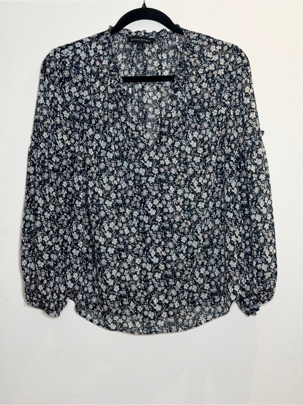Republic Chiffon Floral Peasant Blouse Sheer Long Sleeve Boho Top M